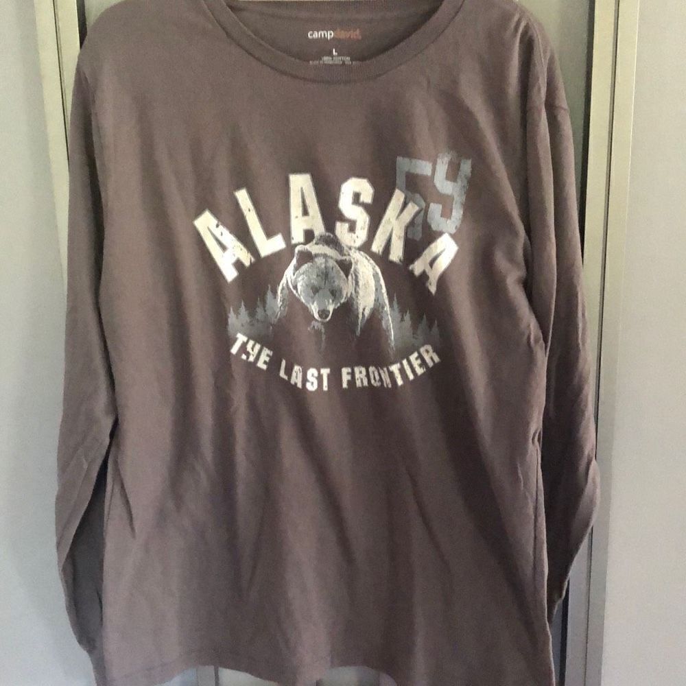 Camp David Alaska, the last frontier Gray grizzly Bear Long sleeve T-shirt, size